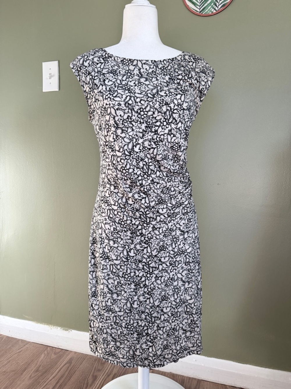 LOFT Black and White Floral Midi Dress